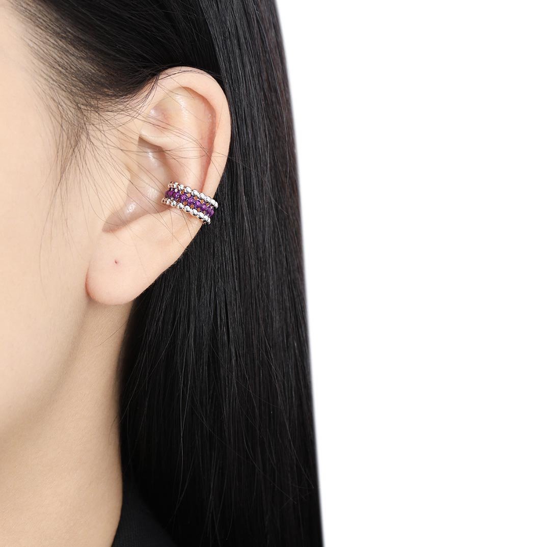 Vewant Fashion 925 Sterling Silver Purple Pink Enamel Cuff Earrings Pendientes De Plata 925 Colored Enamel Cuff Earrings