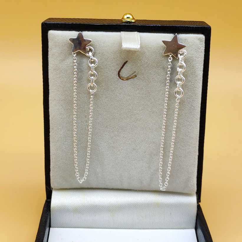 925 Sterling Silver Bohemian Cuff Earrings Star Shaped Drop Design with Diamond Heart for Weddings Parties and Gifts