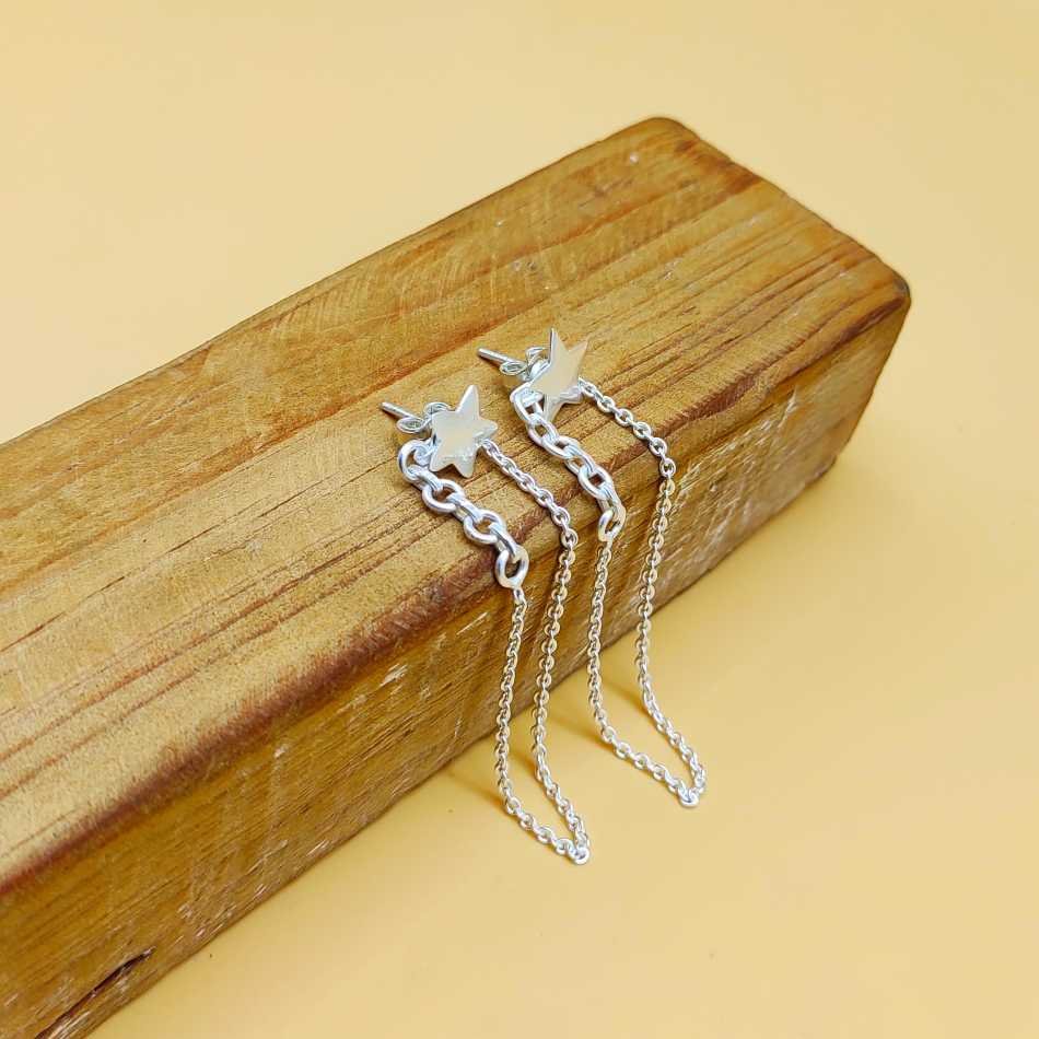 925 Sterling Silver Bohemian Cuff Earrings Star Shaped Drop Design with Diamond Heart for Weddings Parties and Gifts