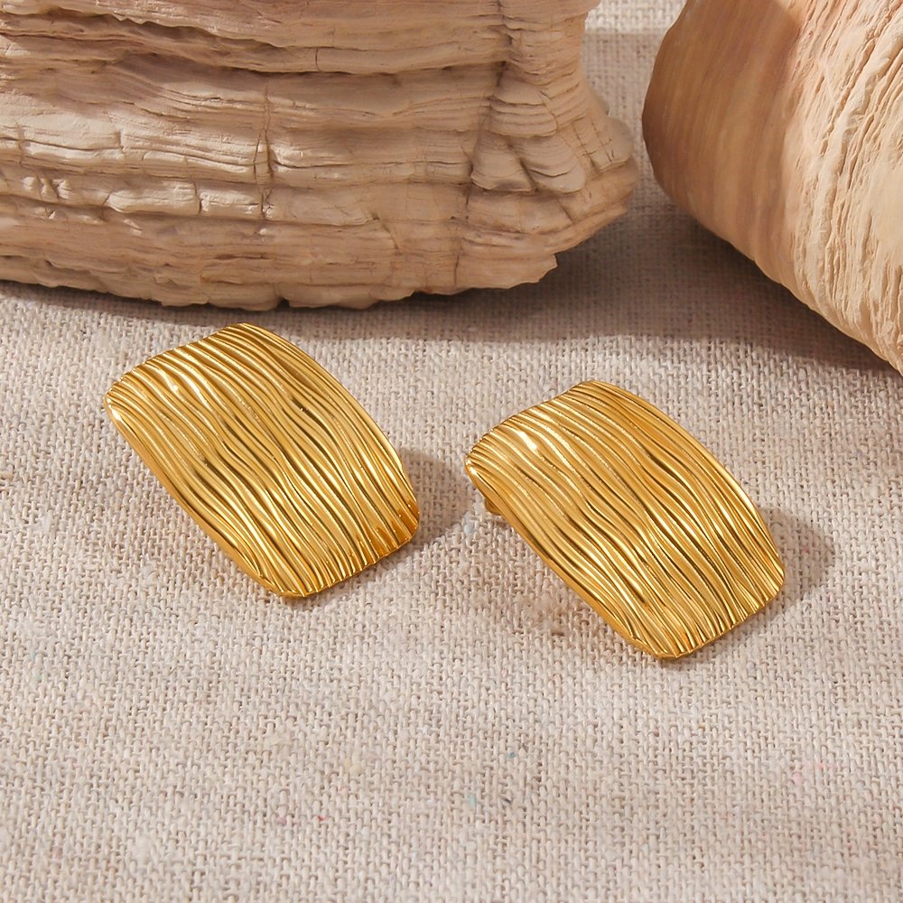 Stainless Steel Texture Stripes Design Big Square chunky earrings for women