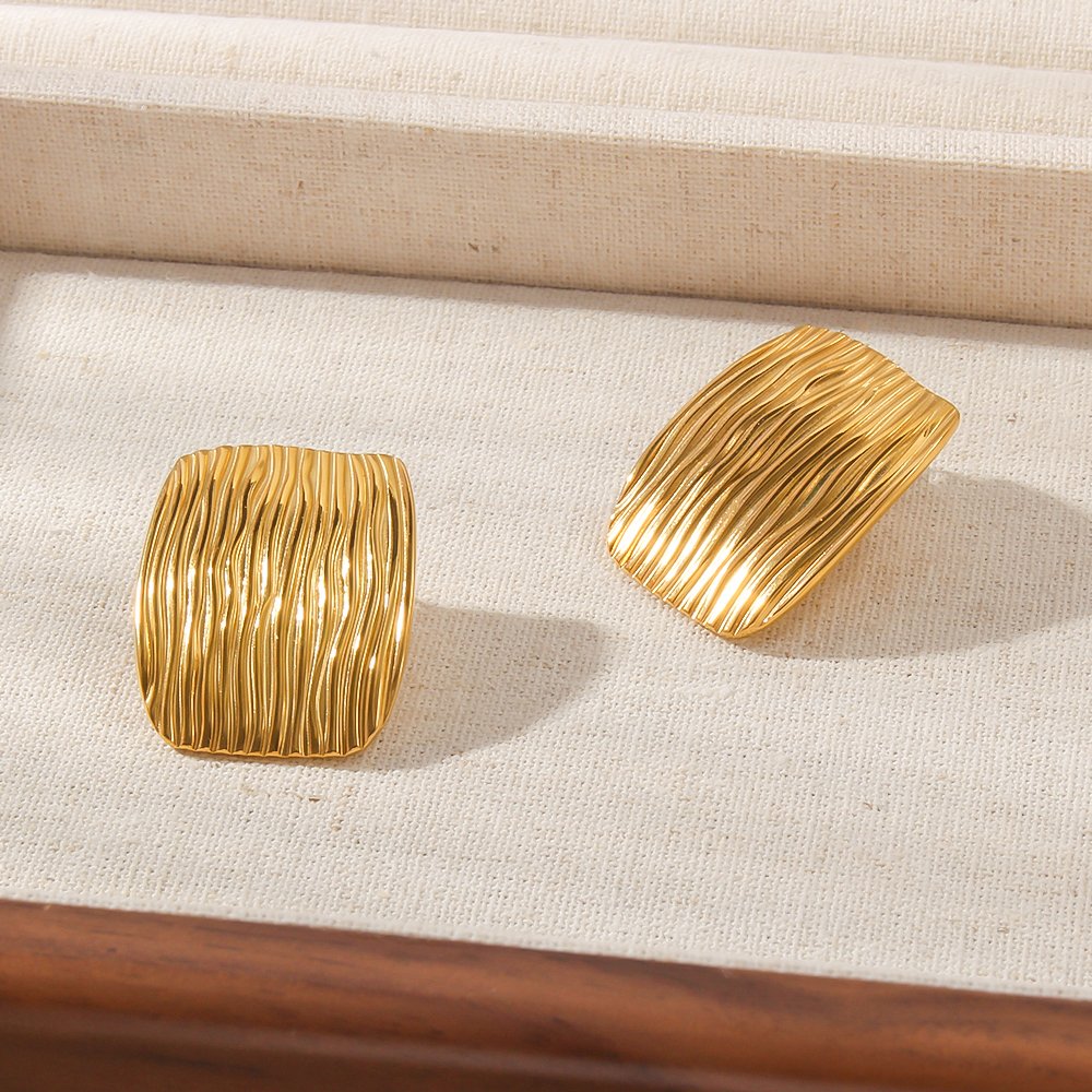 Stainless Steel Texture Stripes Design Big Square chunky earrings for women