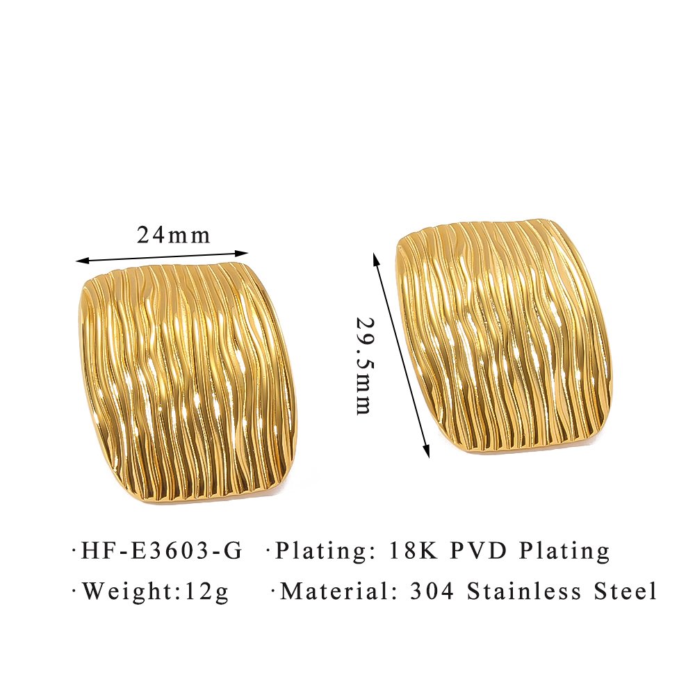 Stainless Steel Texture Stripes Design Big Square chunky earrings for women