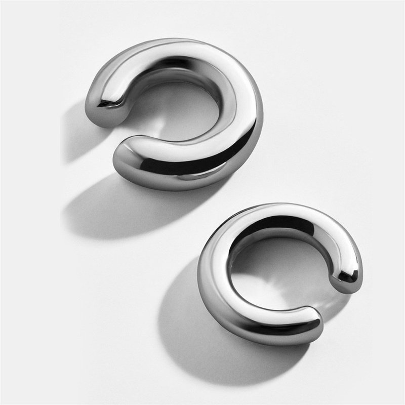 Non Pieced Metal Ear Clip Double Round C-shaped Ear Cuff Earrings For Women