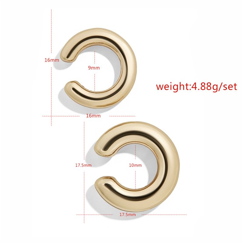 Non Pieced Metal Ear Clip Double Round C-shaped Ear Cuff Earrings For Women