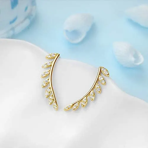 Fine Jewelry Gifts For Women 925 Sterling Silver Cubic Zircon Eyelash Style Earrings Ear Cuff Ear Climber Leaf Earrings