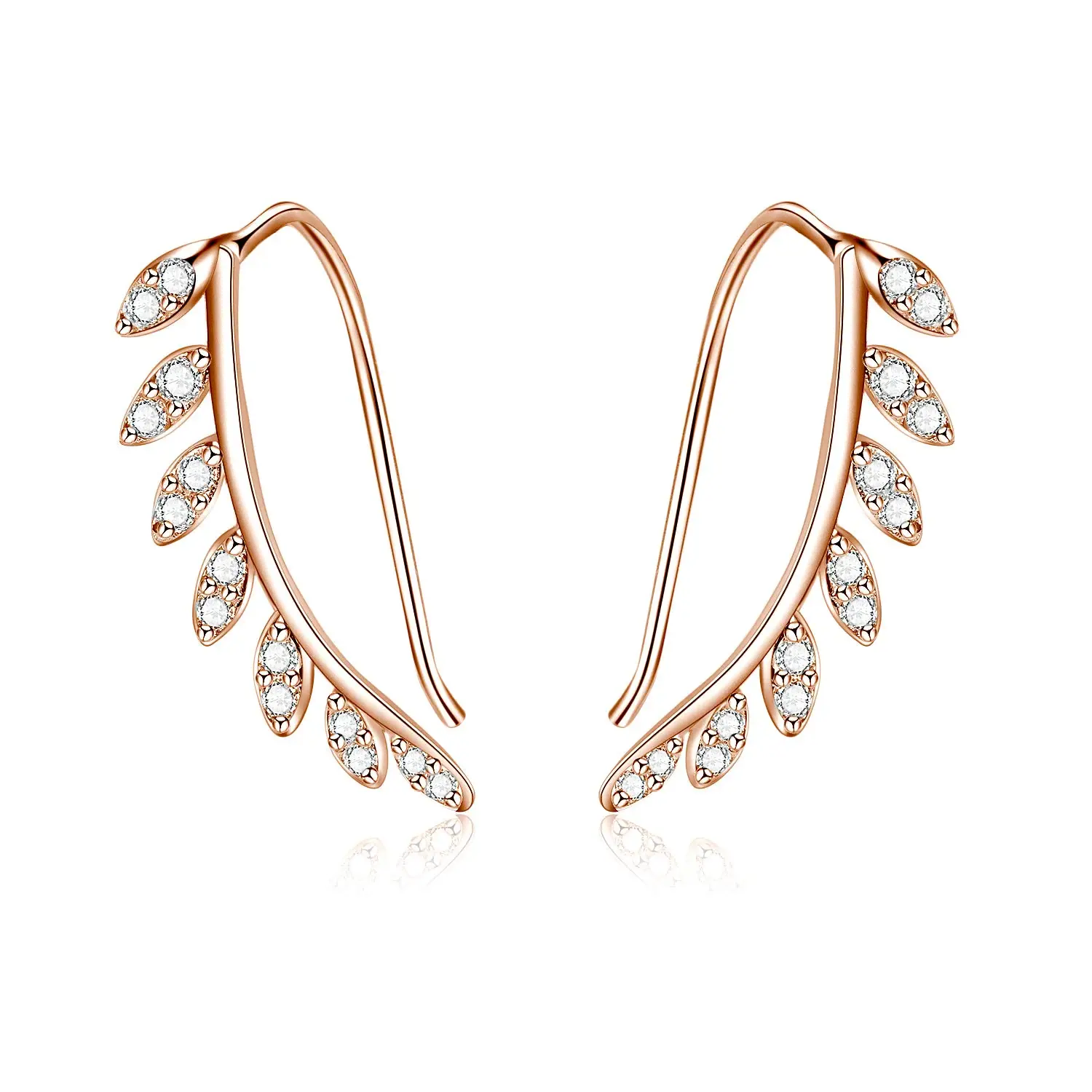 Fine Jewelry Gifts For Women 925 Sterling Silver Cubic Zircon Eyelash Style Earrings Ear Cuff Ear Climber Leaf Earrings