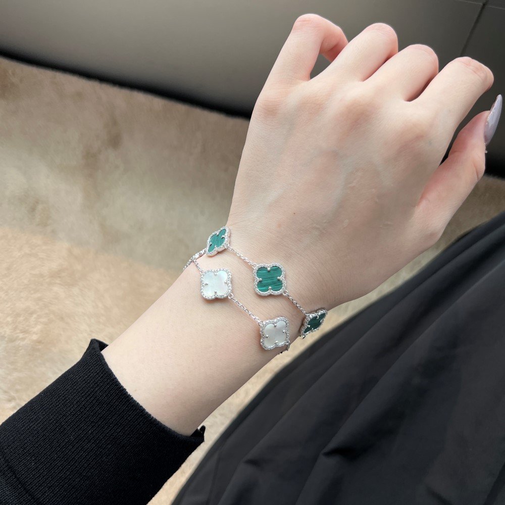 Custom Fine Four Leaf Clover Jewellery 925 Sterling Silver Charm Bracelet Bangle Silver 925 Bracelets S925 Clover Jewelry Sets