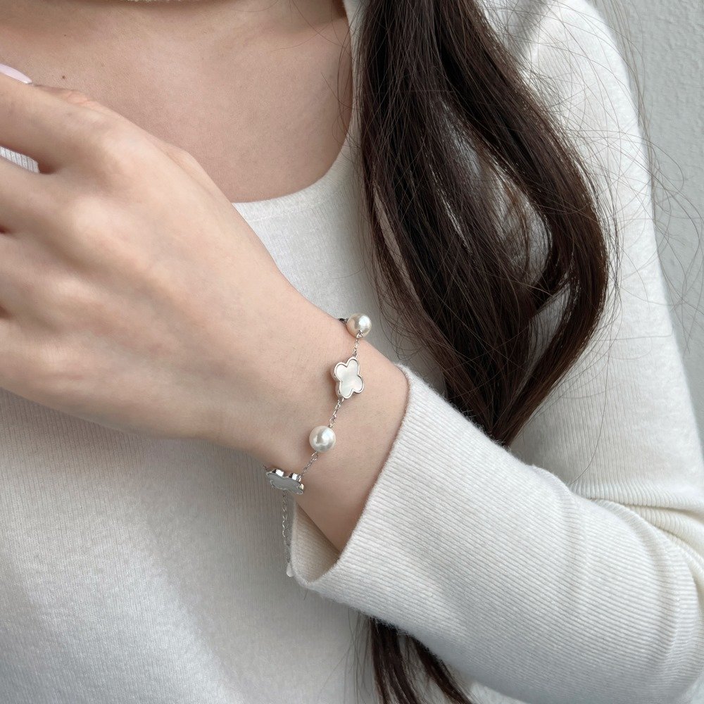 Custom Fine Four Leaf Clover Jewellery 925 Sterling Silver Charm Bracelet Bangle Silver 925 Bracelets S925 Clover Jewelry Sets
