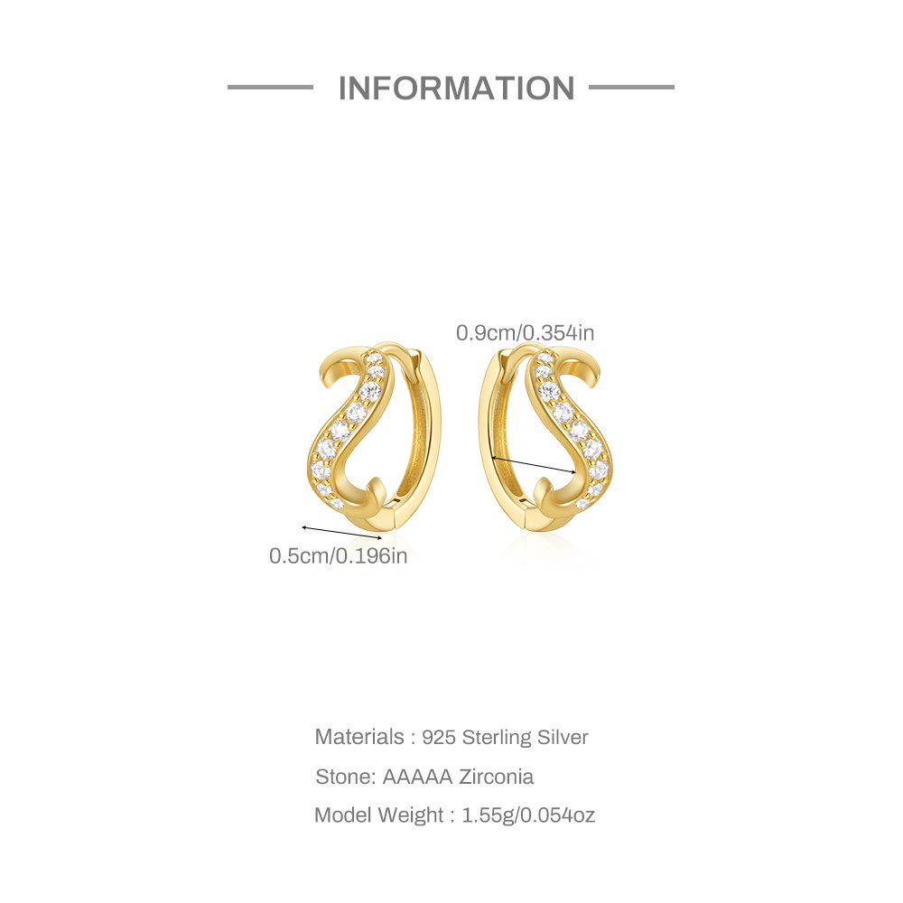 Fine Jewelry 925 Silver 18k Gold Plated Mini Single Shiny Distorted Zircon Twisted Ear Cuff Earrings for Women
