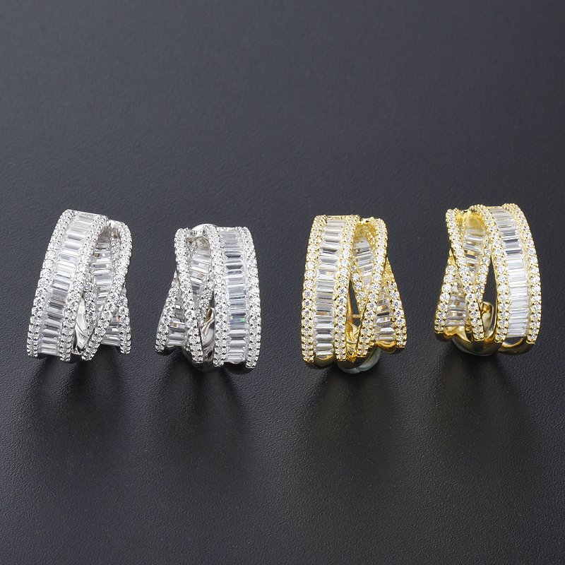 fine baguettes diamond earrings 925 sterling silver cubic zirconia european style jewelry 18k gold plated women dainty earrings