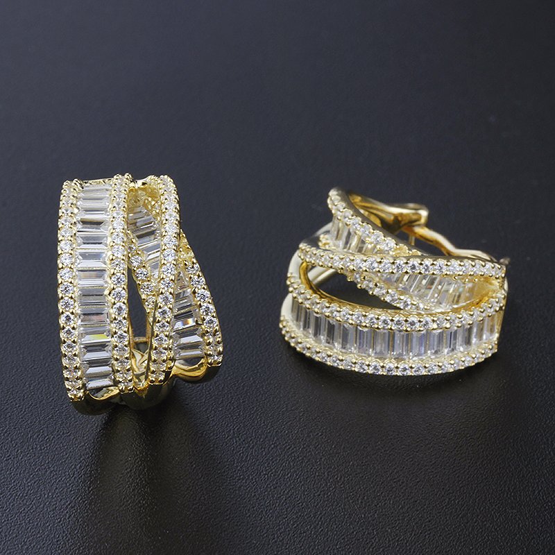 fine baguettes diamond earrings 925 sterling silver cubic zirconia european style jewelry 18k gold plated women dainty earrings