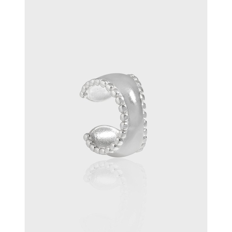 European Retro Minimalist 18k Gold Plated Vintage Chunky C Shaped Ear Cuff 925 Sterling Silver Beaded Clip On Earrings