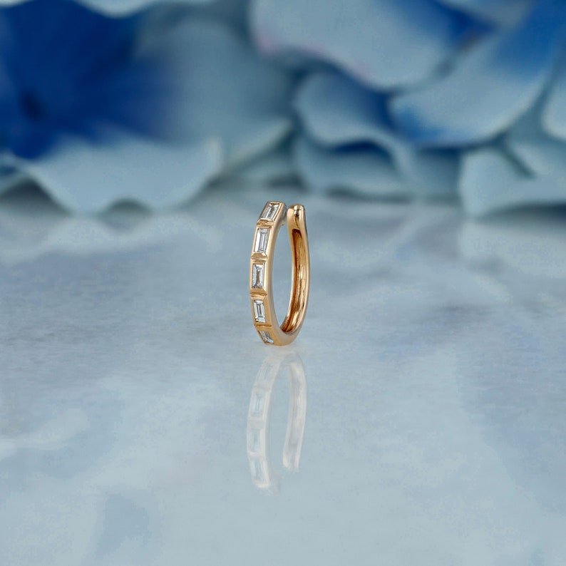 Solid 14k Yellow Gold No Piercing Ear Cuff Baguette Diamond Cartilage Earrings Minimalist Cuff Earring Fine Gold Diamond Jewelry
