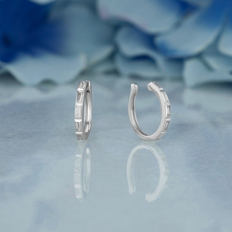 Solid 14k Yellow Gold No Piercing Ear Cuff Baguette Diamond Cartilage Earrings Minimalist Cuff Earring Fine Gold Diamond Jewelry