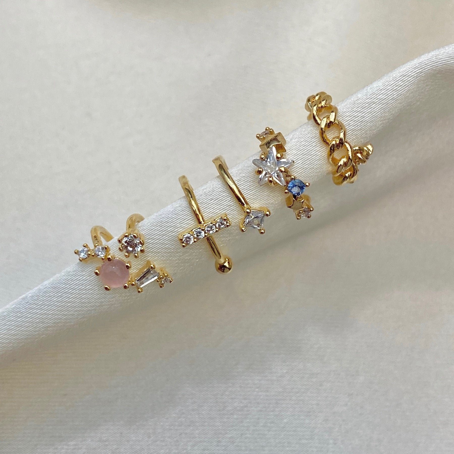 Laodun Hot Sales Fine Women Jewelry S925 Silver Cuff Earrings Creative Stars CZ Diamond Sterling Silver Ear Piercing Vermeil