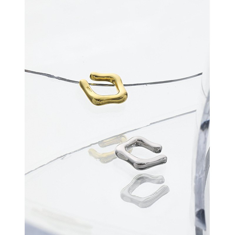 S925 Sterling Silver Square Ear Cuff Earrings Geometric Irregular Designer Clip On Earrings Texture Fine Jewelry Earrings Women