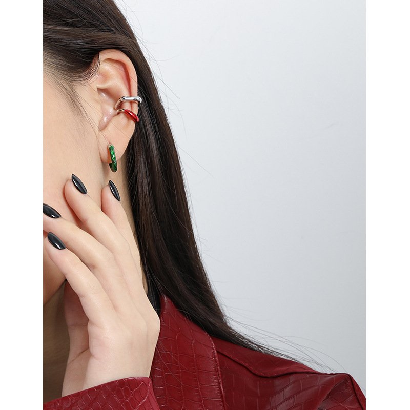 S925 Sterling Silver Square Ear Cuff Earrings Geometric Irregular Designer Clip On Earrings Texture Fine Jewelry Earrings Women