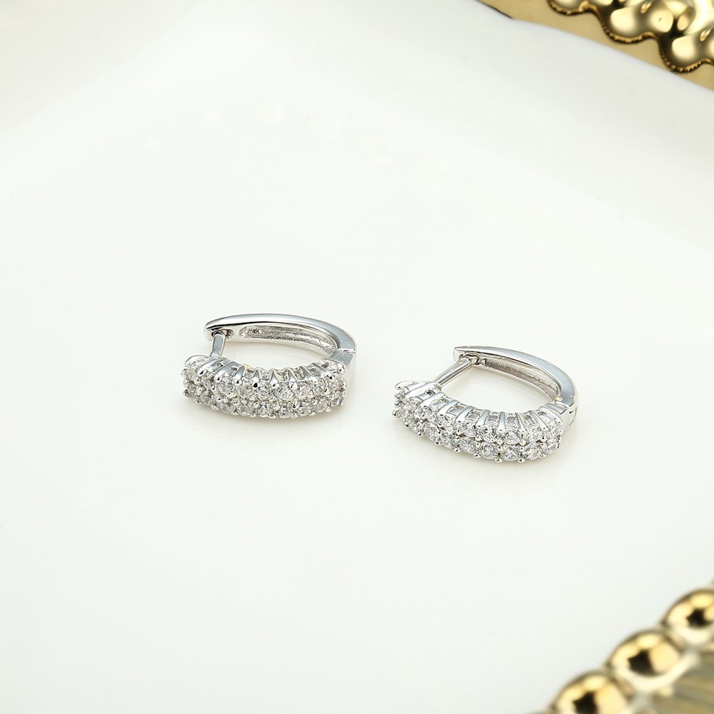 Grace Jewelry Luxury Small Hoop 925 Sterling Silver Cubic Zirconia Rhinestone Huggie Earrings Jewelry