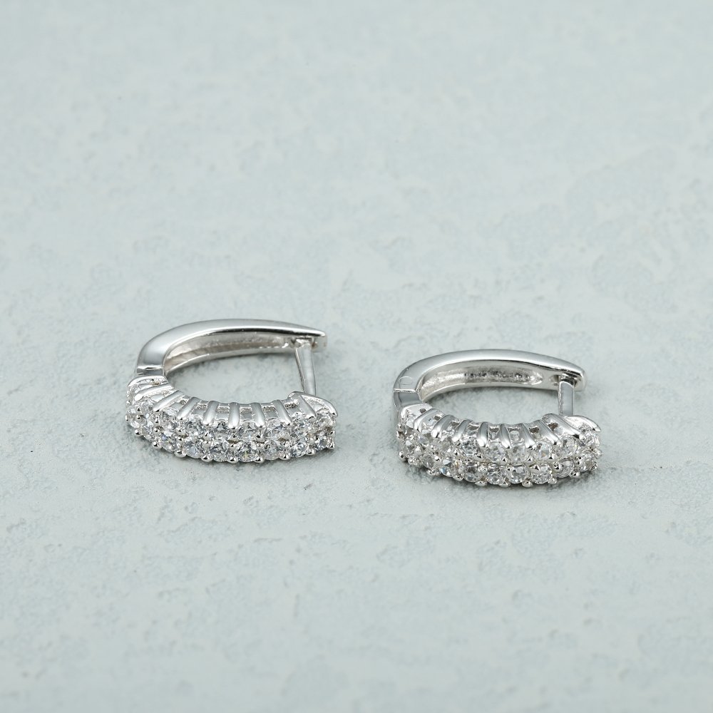 Grace Jewelry Luxury Small Hoop 925 Sterling Silver Cubic Zirconia Rhinestone Huggie Earrings Jewelry
