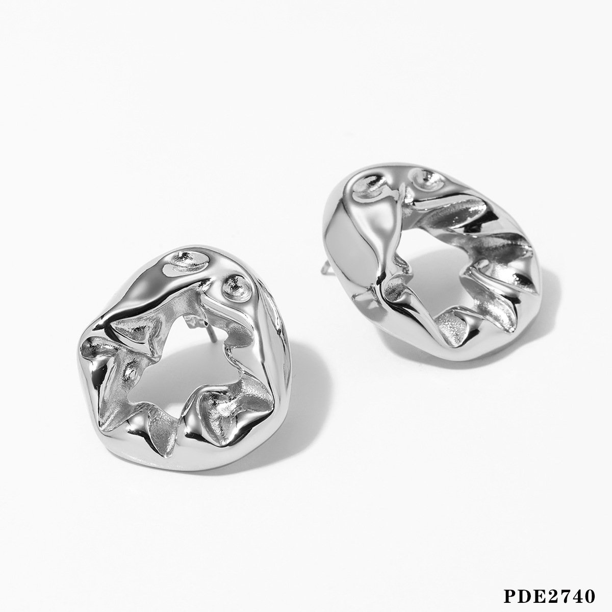 XY378 New Design Casual Irregular Pleated Earrings 18k Gold Plated Stainless Steel Ring Stud Earrings For Women