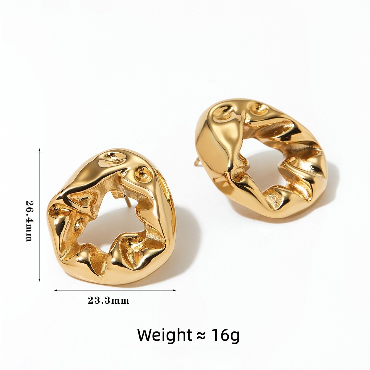 XY378 New Design Casual Irregular Pleated Earrings 18k Gold Plated Stainless Steel Ring Stud Earrings For Women