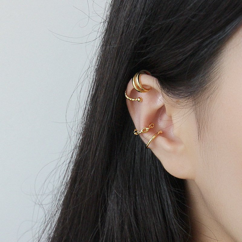 Deechy 925 Silver Simple Double Line Ear Cuff Clip-on Earrings No Pierced Ear Clip For Girls