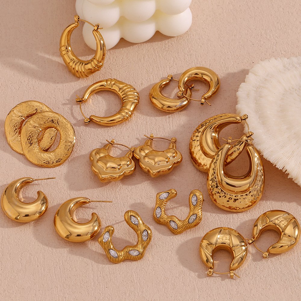Trendy Stainless Steel Drop Earring Fine Jewelry Earrings 18K Gold Plated Irregular Hammered Earrings for Women