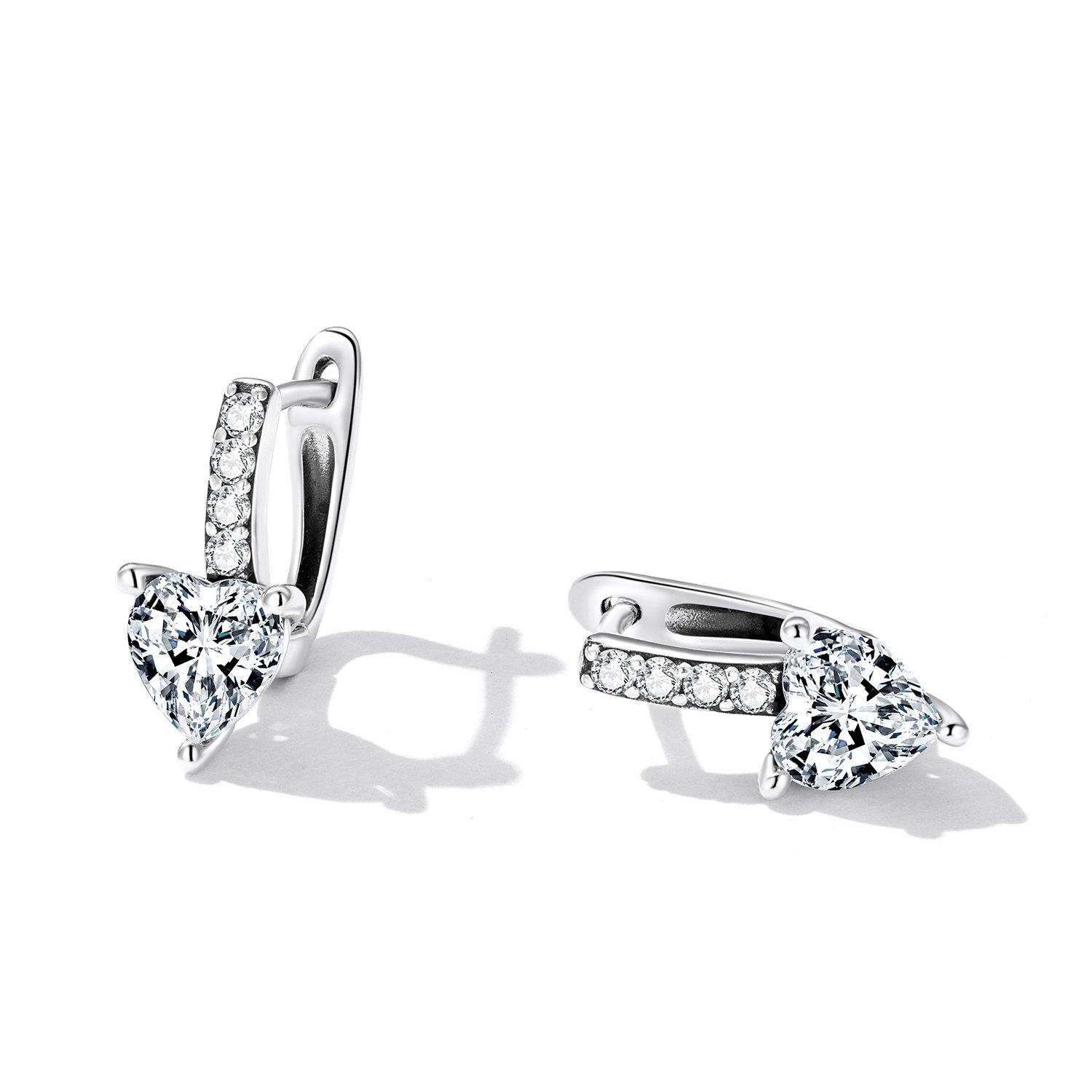 Factory 925 Sterling Silver Sparkling Heart Ear Buckles for Women Fine Jewelry Shining U-Shaped Earrings Wedding Gift BSE657