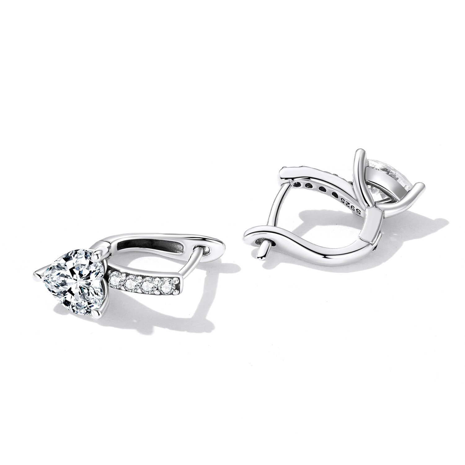Factory 925 Sterling Silver Sparkling Heart Ear Buckles for Women Fine Jewelry Shining U-Shaped Earrings Wedding Gift BSE657