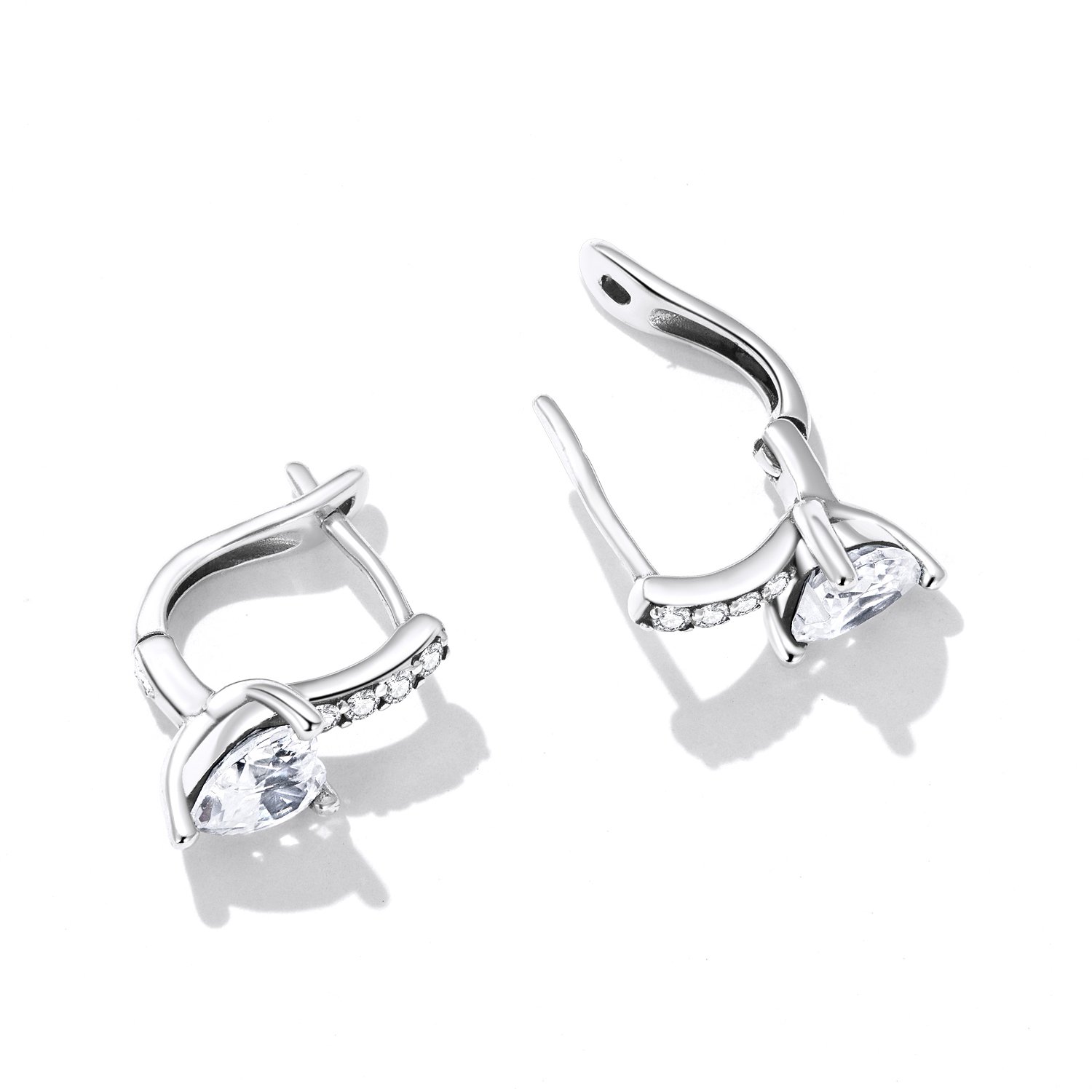 Factory 925 Sterling Silver Sparkling Heart Ear Buckles for Women Fine Jewelry Shining U-Shaped Earrings Wedding Gift BSE657