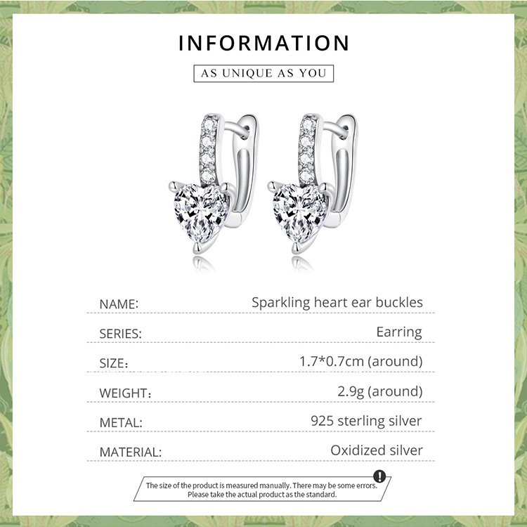 Factory 925 Sterling Silver Sparkling Heart Ear Buckles for Women Fine Jewelry Shining U-Shaped Earrings Wedding Gift BSE657