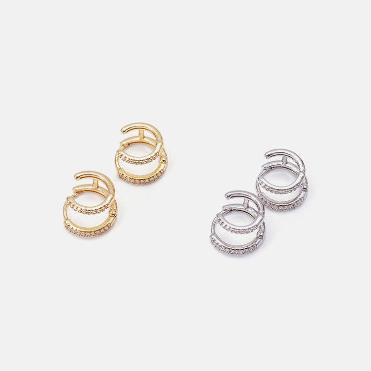 Gorgeous Silver-Plated Double Circle Round Hoop Zirconia Cuff Earrings Jewelry for Women Girls