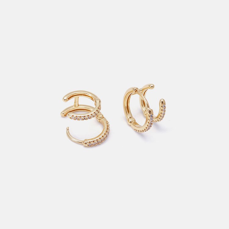 Gorgeous Silver-Plated Double Circle Round Hoop Zirconia Cuff Earrings Jewelry for Women Girls