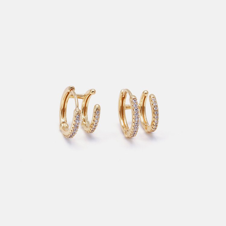 Gorgeous Silver-Plated Double Circle Round Hoop Zirconia Cuff Earrings Jewelry for Women Girls