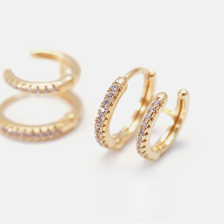 Gorgeous Silver-Plated Double Circle Round Hoop Zirconia Cuff Earrings Jewelry for Women Girls