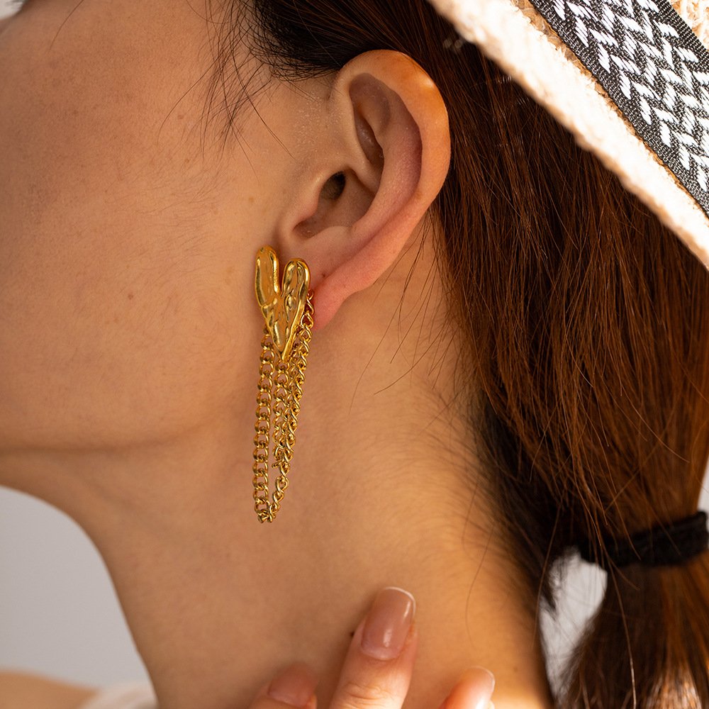 BJG0333E Tassels Earrings 18K Gold Stainless steel Fine Jewelry Heart Fashion Jewelry Earrings Women