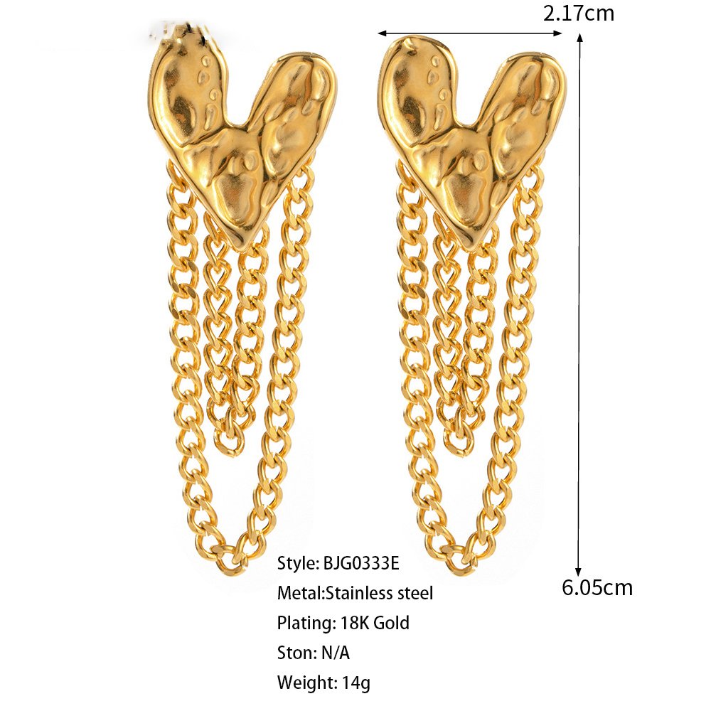 BJG0333E Tassels Earrings 18K Gold Stainless steel Fine Jewelry Heart Fashion Jewelry Earrings Women