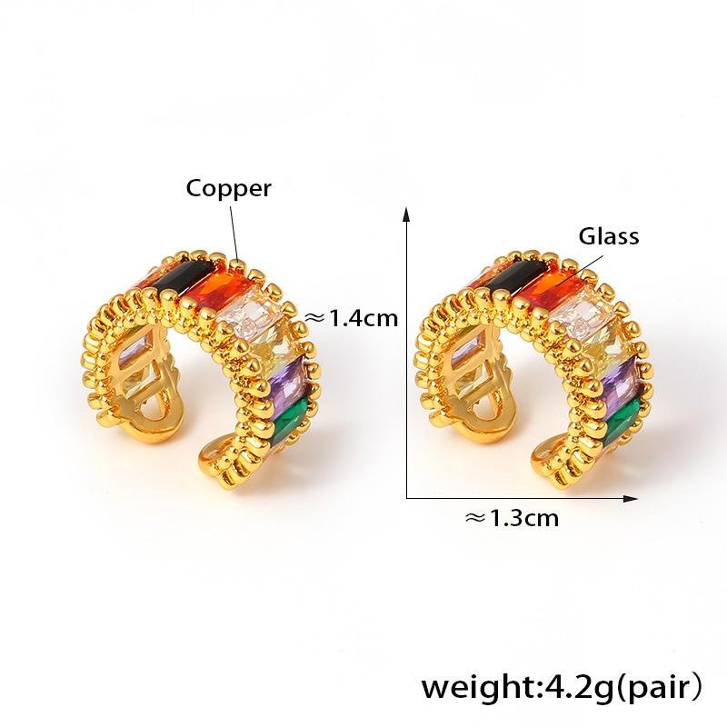 Carline Fine Rainbow Ear Cuff Environmental Friendly Copper Plated 18k Gold CC Shaped clip on Earrings Fashion Jewelry For Women