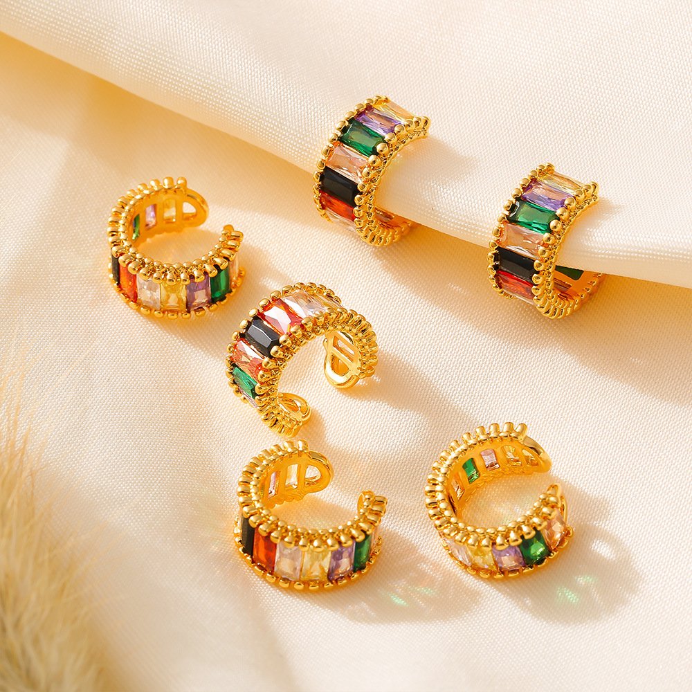Carline Fine Rainbow Ear Cuff Environmental Friendly Copper Plated 18k Gold CC Shaped clip on Earrings Fashion Jewelry For Women