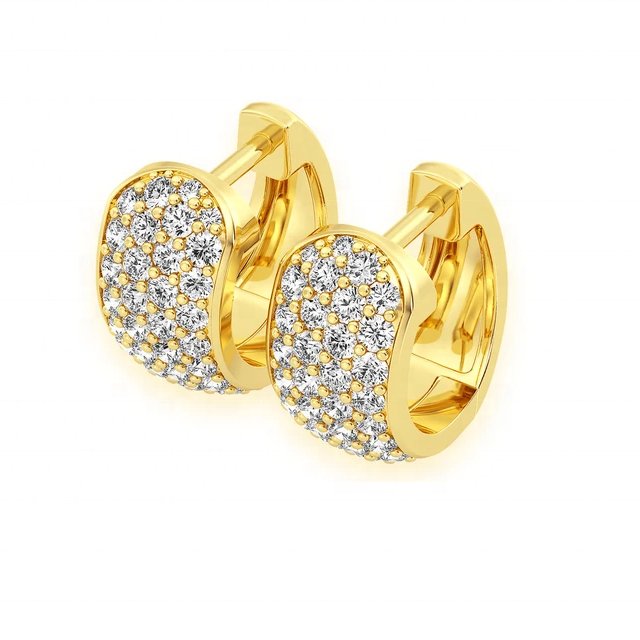 Wide Four Row Round Natural Diamond Open Huggie Earrings For Women 14CT Yellow Rose White Gold Fine Jewelry