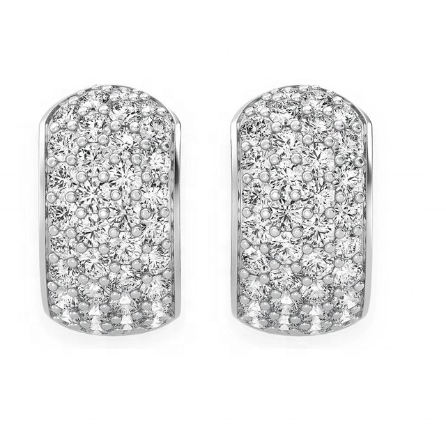 Wide Four Row Round Natural Diamond Open Huggie Earrings For Women 14CT Yellow Rose White Gold Fine Jewelry
