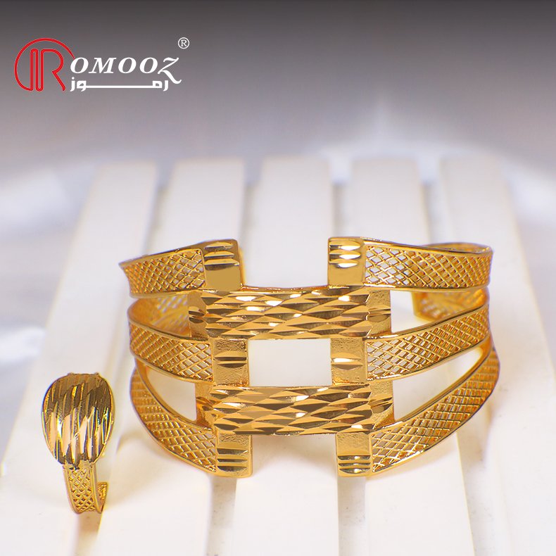 Zimas 18K Gold Plated Filled Dubai Cheap Custom Bridal Big Cuff Bangle Rings Fashion Jewelry Set