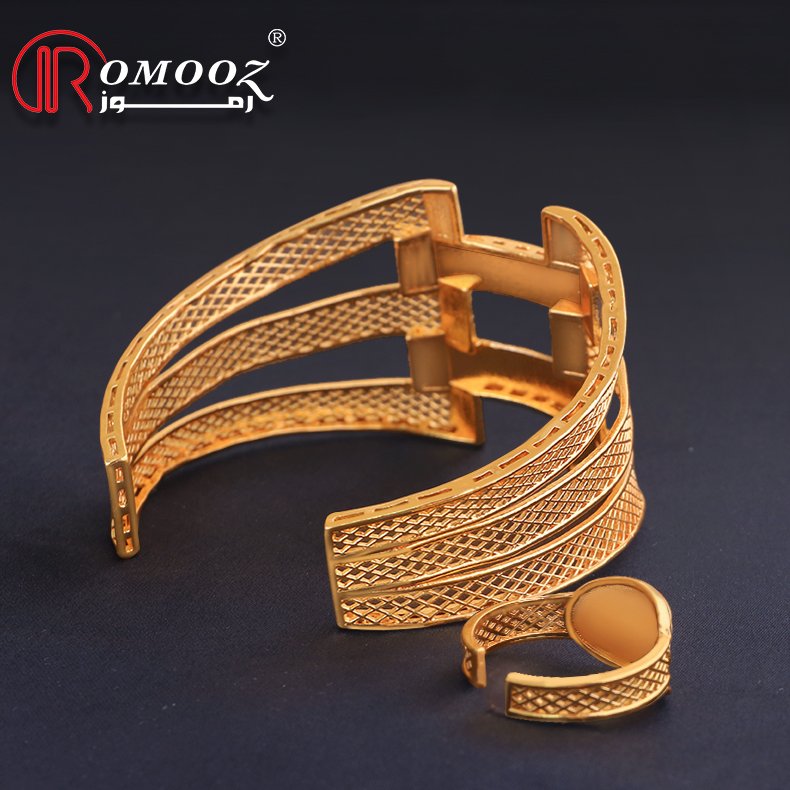 Zimas 18K Gold Plated Filled Dubai Cheap Custom Bridal Big Cuff Bangle Rings Fashion Jewelry Set