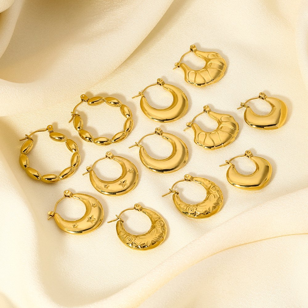 ODM 18K PVD Stainless Steel Chunky Hoop Earrings Jewelry For Women 18k Gold Plated Huggie Chunky Statement Earrings