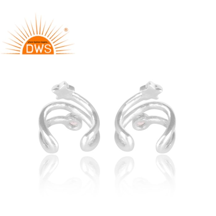 Twisted Handmade Cuff Earring Gemstone Jewelry Supplier White Topaz Fine 925 Silver Jewelry Manufacturer