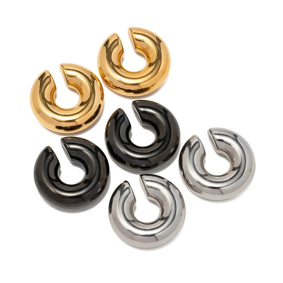 2023 New Arrival 18K Gold Plated Stainless Steel Hoop Earrings Women Fashion Ear Cuff Without Piercings