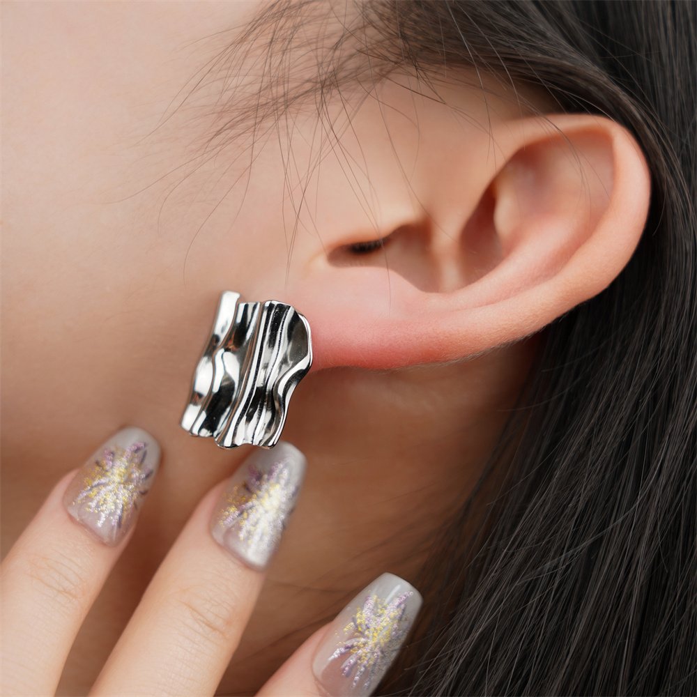 Trendy Earrings Wholesale Bulk Irregular Square Shaped Stainless Steel Silver Stud Earrings for Women Party Jewelries