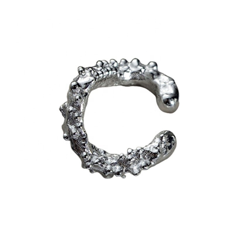 ICEBELA Minimalist 925 Silver Fine Jewelry Raindrop Shaped No Ear Hole Irregular Roughened Surface Cuff Earrings For Girls