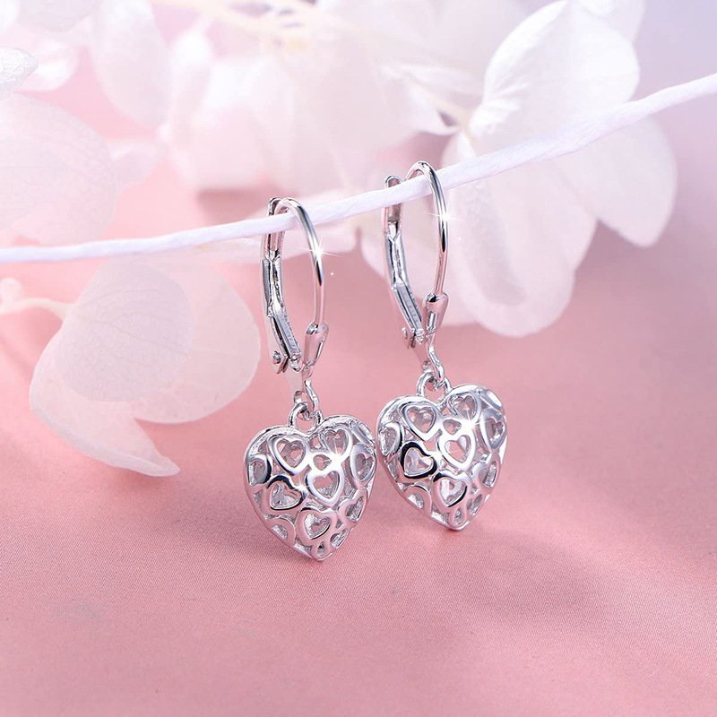 1pc Sterling S925 Silver Vintage Simple Elegant Flower Love Heart Ear Bone Hoops Earrings For Women Girl DailyJewelry Gift