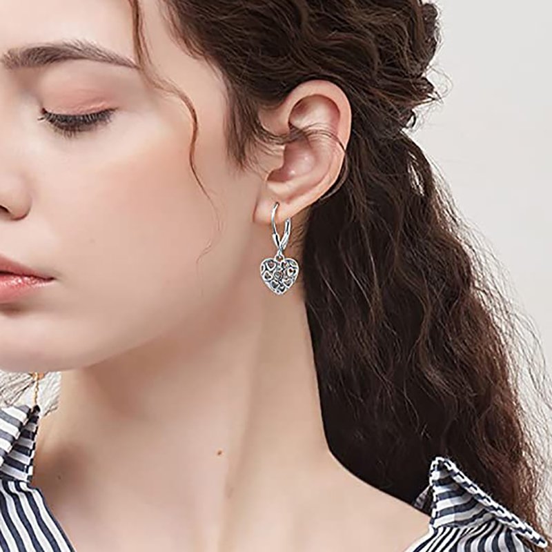 1pc Sterling S925 Silver Vintage Simple Elegant Flower Love Heart Ear Bone Hoops Earrings For Women Girl DailyJewelry Gift